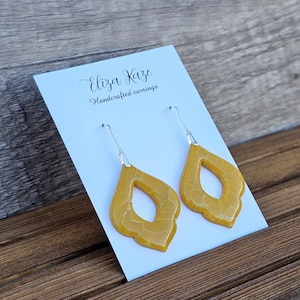 Handmade Yellow Teardrop Earrings: Polymer Clay Dangle Earrings