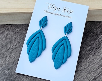 Teal Polymer Clay Dangle Earrings: Lightweight Everyday Jewelry