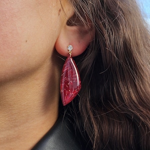Red earrings, teardrop earrings, dangle earrings, statement earrings,gift for her,dark red earrings,red and white earrings,large earrings