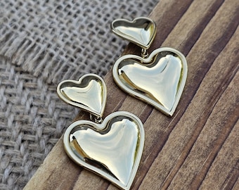 Pendientes colgantes de corazón: acero inoxidable o chapado en oro de 18 quilates