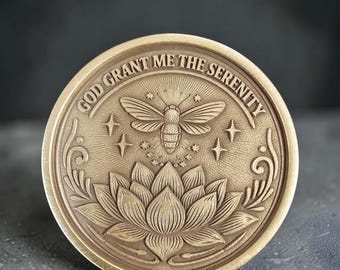 Firefly & Lotus AA Recovery Coin | Laser Engraved Sobriety Anniversary Gift | Serenity Coin