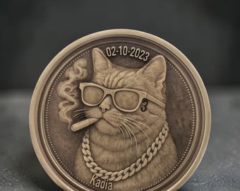 Badass Cat Recovery Coin | NA or AA Sobriety Anniversary | Personalized Laser Engraved Gift