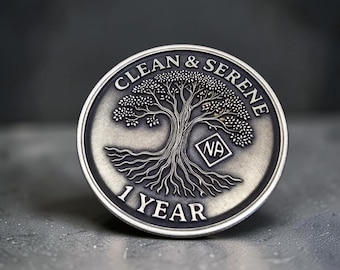Tree of Life NA Recovery Coin | Clean & Serene Laser Engraved Sobriety Anniversary Gift