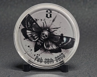 Death Head Moth Coin – Gothic Skull Moth Art Coin, Dark Occult Metal Collectible, Handmade Display Coin