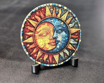 Handcrafted Sun & Moon Coin – Celestial Art Medallion, Spiritual Keepsake
