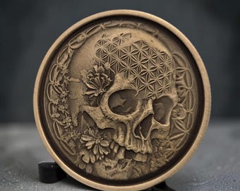 Flower of Life Skull NA Recovery Coin – Personalized Narcotics Anonymous Medallion (Bloom Beyond)