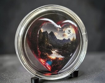 Custom heart Recovery Coin – Handmade Medallion with Heart Landscape Design