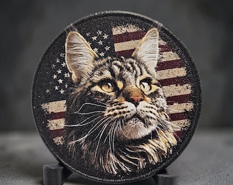 Main coon Coin – with American Flag – Personalized Pet Memorial Gift