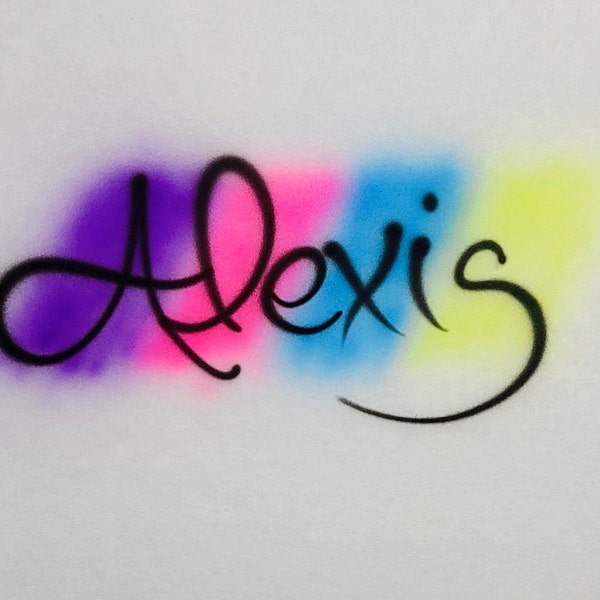 Airbrushed T-shirt.  Simple. colorful single name design.