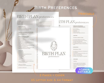 2-Page Birth Plan Template, neutral design , c - section, printable birthing preferences
