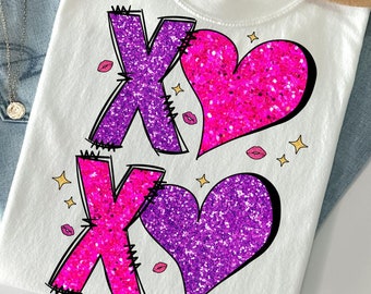 XOXO Valentine Heart PNG, Glitter Valentine day Heart Brushstroke png, Pink Valentine png, Love Png, Girls Valentine png, Coquette Valentine