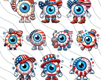 4th of July Eyeball Bundle, Fourth of July Optician Sublimation Optometrist PNG,4 th of July Ophthalmologist,Eye Doctor Cartoon Clipart png