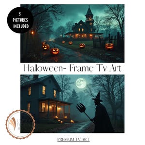 Halloween Frame TV Art,Salem 1692 Frame TV, Halloween Art Spooky Street with Pumpkins Samsung Frame TV Art,Massachusetts,Haunted House Frame