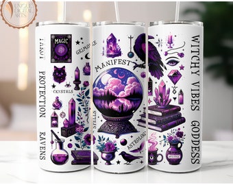 Witchy Vibes 20 oz Skinny Tumbler Sublimationsdesign, digitaler Download, Instant Digital, Crystals Png, Hexe Png, Sternzeichen Png Becher, Tarot Png