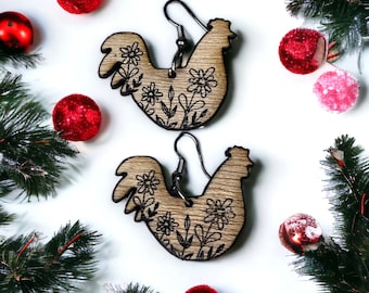 Chicken Earrings SVG Floral Chicken Earrings SVG,Chicken Earring Svg Lightburn Chicken SVG Files Laser Earrings Svg,Chicken Laser Cut File