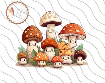 Imágenes prediseñadas de setas, png de setas mágicas, diseño de sublimación de setas, setas, png de setas del bosque, png de Cottagecore, png de familia de setas lindas