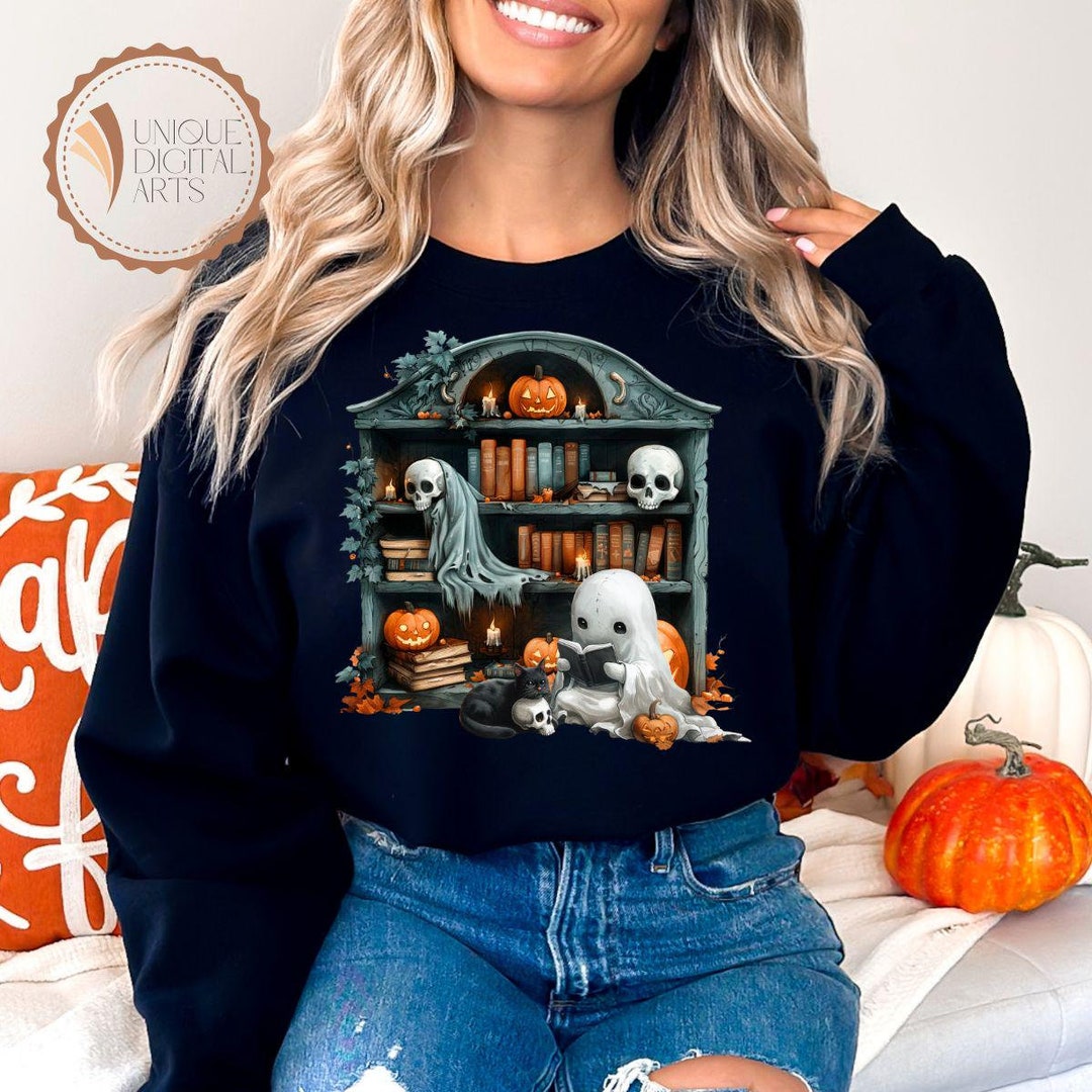 Ghost Reading Book Png, Halloween Bookshelf Png, Ghostly Bookish Png ...