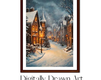Christmas Printable Wall Art, Cute Winter Village Printable, Christmas Decor, Cozy Season Print, Hello December Print, Digital Download