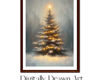 Christmas Tree Print, Oil Paint Christmas Tree,Christmas Decor Printable Wall Art, Nature Antique Holiday Christmas Tree Painting,Download