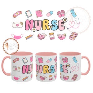 Floral Nurse Mug Sublimation Template,Sublimation Designs 11 Oz 15 oz Mug template, Mug PNG Mug Templates, Mug Press Designs Wrap,Nurse png