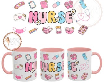 Floral Nurse Mug Sublimation Template,Sublimation Designs 11 Oz 15 oz Mug template, Mug PNG Mug Templates, Mug Press Designs Wrap,Nurse png