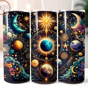 Celestial Moon 20 oz Skinny Tumbler Wrap, Galaxy png, Astrology png, Tarot Cards png, Sublimation Design,Digital Download, Instant Digital