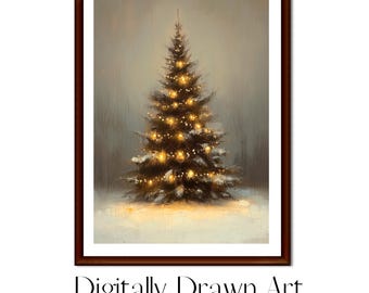 Christmas Tree Print, Oil Paint Christmas Tree,Christmas Decor Printable Wall Art, Nature Antique Holiday Christmas Tree Painting,Download
