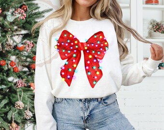 Coquette Christmas Shirt Sublimation Christmas Lights Bow PNG Merry Christmas Sweatshirt Digital Print PNG Checkered Christmas Coquette PNG