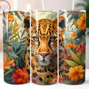 Leopard in the Jungle 20 oz Skinny Tumbler Wrap,Seamless Pattern Sublimation Design Png,Digital Download,Cheetah Tumbler png,Wild png,300dpi