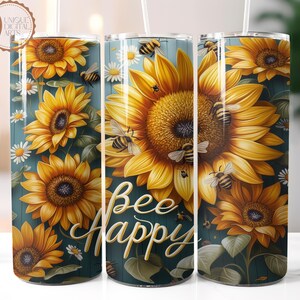 Bee Happy Sunflower 20 oz Skinny Tumbler Sublimation Design,Digital Download, Sunflower png, Tumbler Wrap, Sublimation Design,Instant png