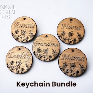 Floral Keychain SVG Bundle,Round Keychain SVG,Mama Keychain Svg,Nana Keychain,Wristlet Keychain Svg,Lighburn Keychain Files Laser,Project