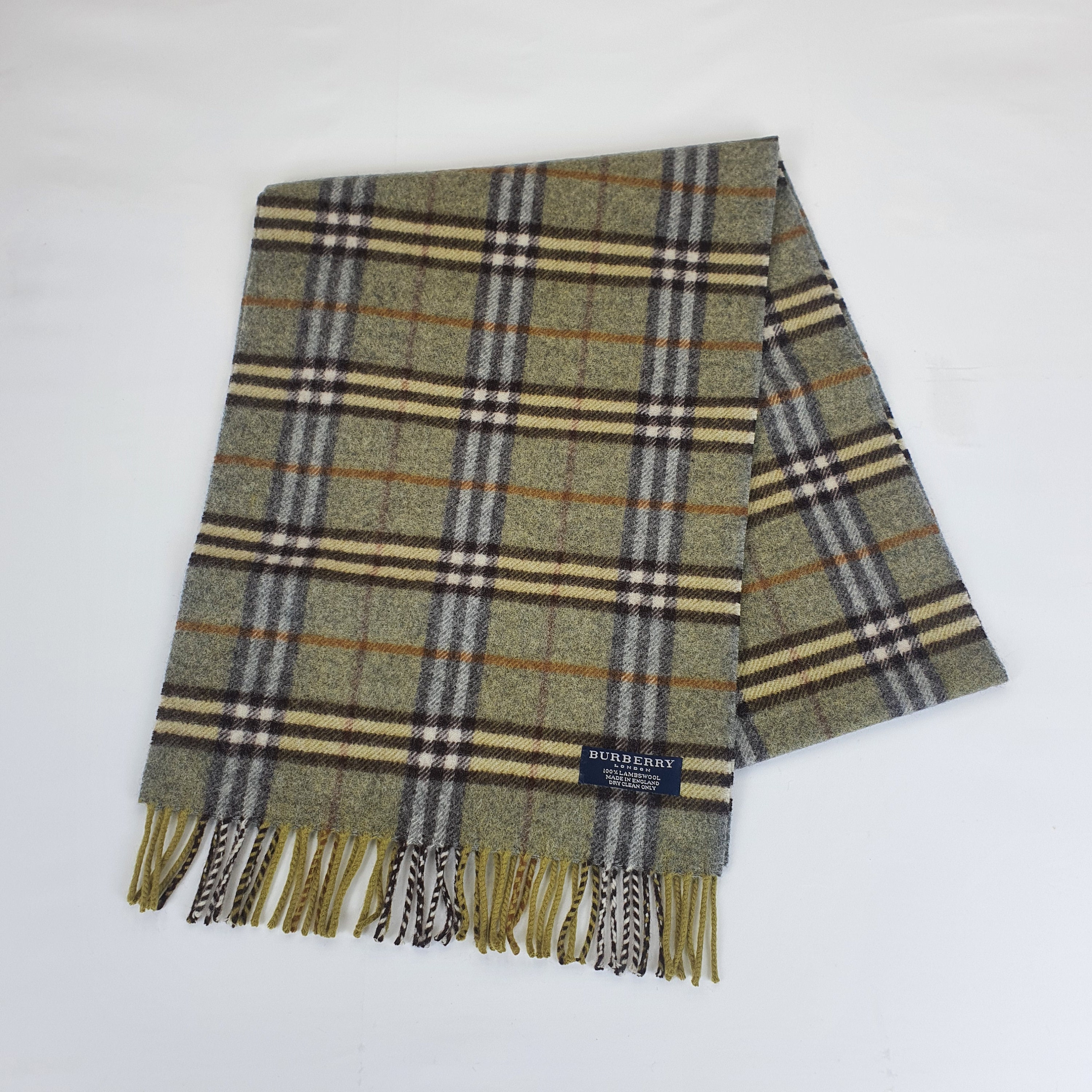 Genuine Burberry Wool Scarf in an Excellent Condition Green Colour Size 172cm Made in England Etsy