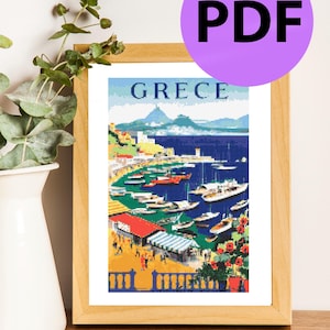 Schema punto croce, cartolina di viaggio retrò, Grecia, poster. Per i migliori maestri di sarte e ricamatrici, PDF