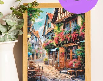 Alsace France Street Cross Stitch Pattern: European City Embroidery (PDF Pattern)