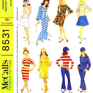 May include: A vintage McCall's 8531 sewing pattern envelope for Francie doll clothing. The yellow side panel displays the text Francie Instant Wardrobe, 65 cents, and 8531. Eight illustrations show various outfits including dresses, coats, and pants.