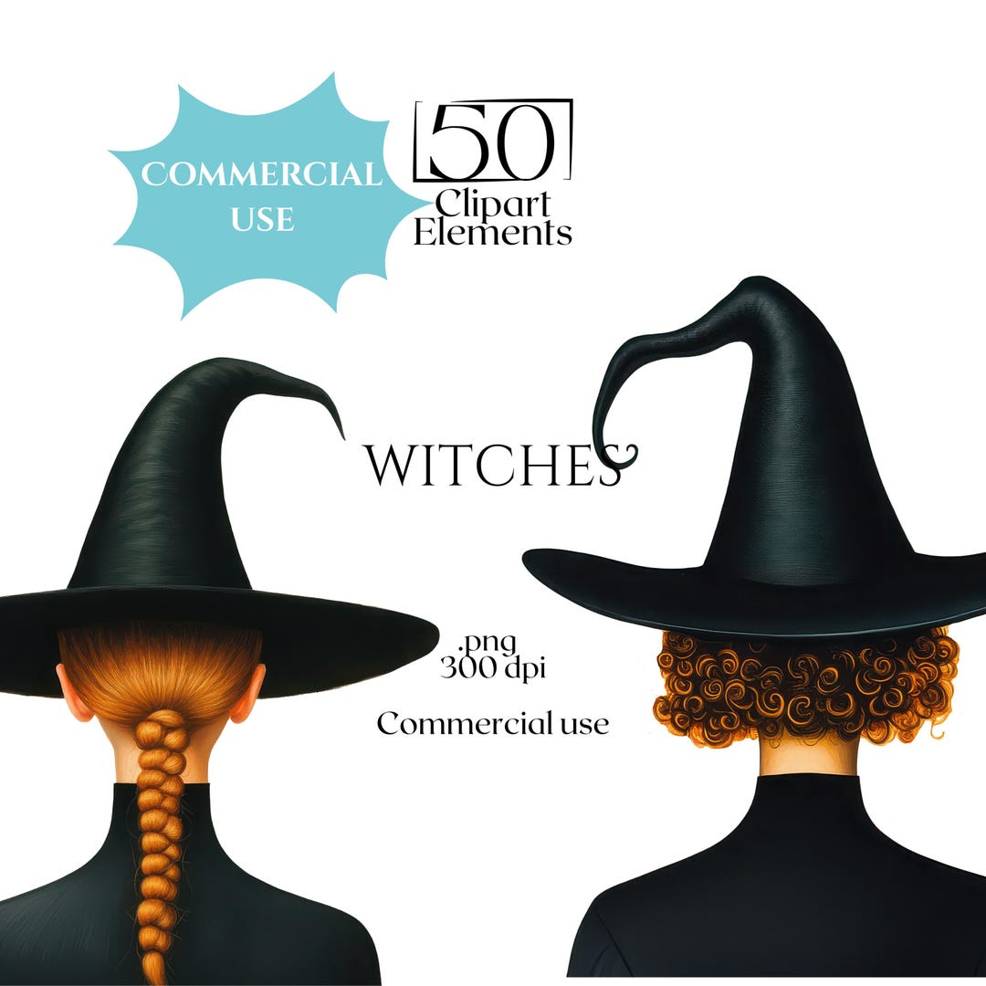 Back View Witch Clipart Bundle, Young Witch Clipart From Behind, Back ...