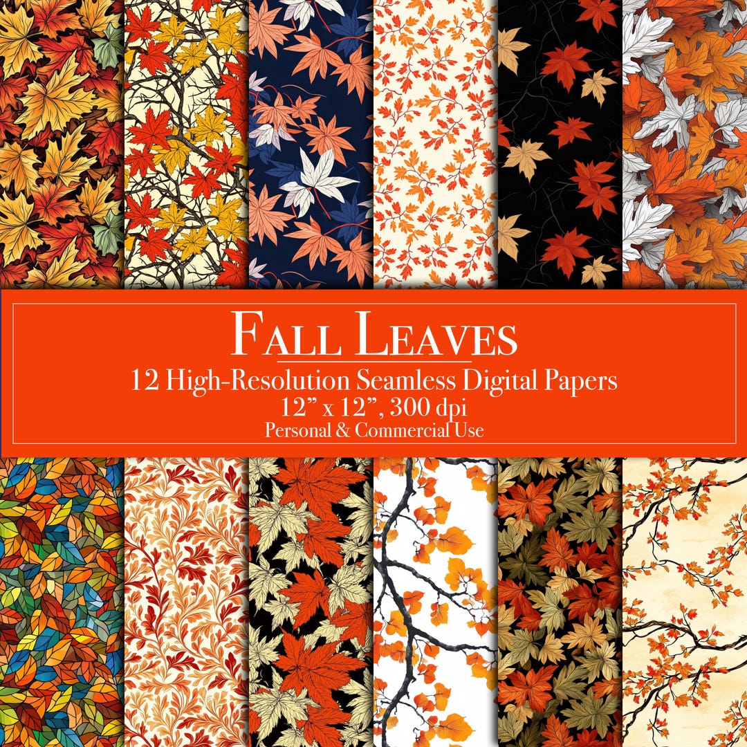 Fall Leaves Digital Paper, Autumn Foliage Seamless Digital Scrapbook ...