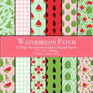 Watermelons Digital Paper, Cute Watermelons Seamless Digital Scrapbook Planner Commercial Use Junk Journal Background Printable Card Making