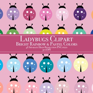 Collezione di clipart semplici coccinelle, adesivi carini, decorazioni per feste, artigianato, inviti, cartoline, diario spazzatura, colori arcobaleno e pastello