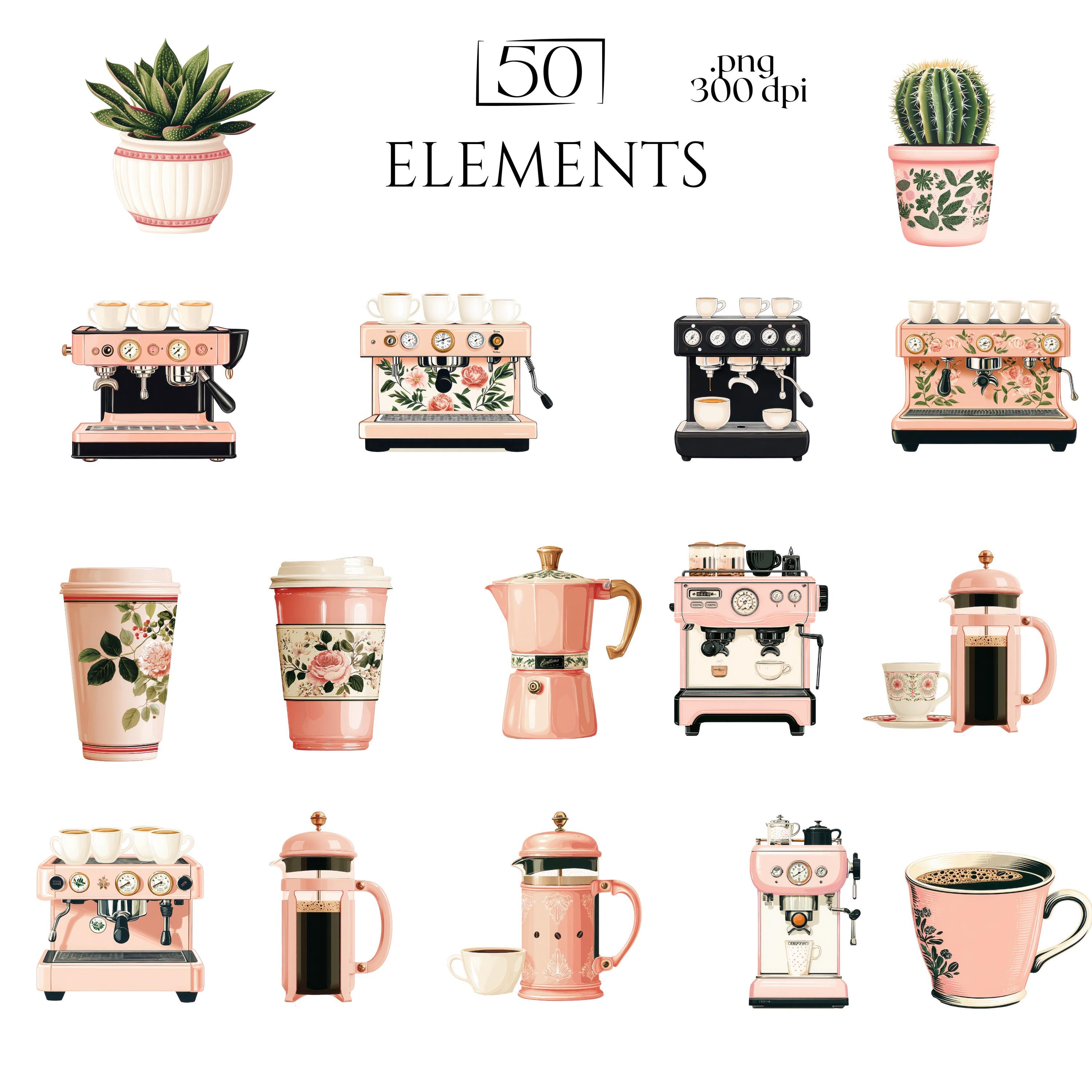 Coffee Time Clipart, Boho Cafe PNG, Pink Coffee Lover Clip Art, Latte ...