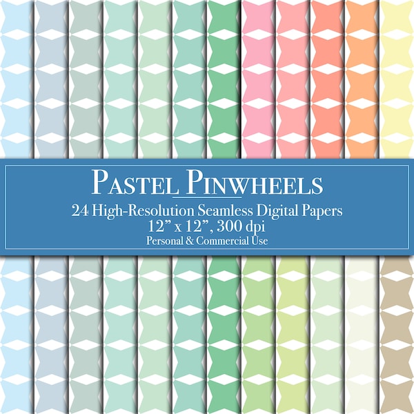 Pastel Pinwheels Digital Paper, Seamless Pattern Scrapbook Paper Commercial Use Instant Download Junk Journal Card Making Printable DIY Boho