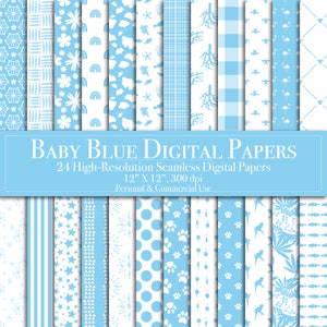 Baby Blue Digital Paper, Seamless Scrapbook Paper Commercial Use, Digital Download, Printable Junk Journal Background Birthday, Father's Day