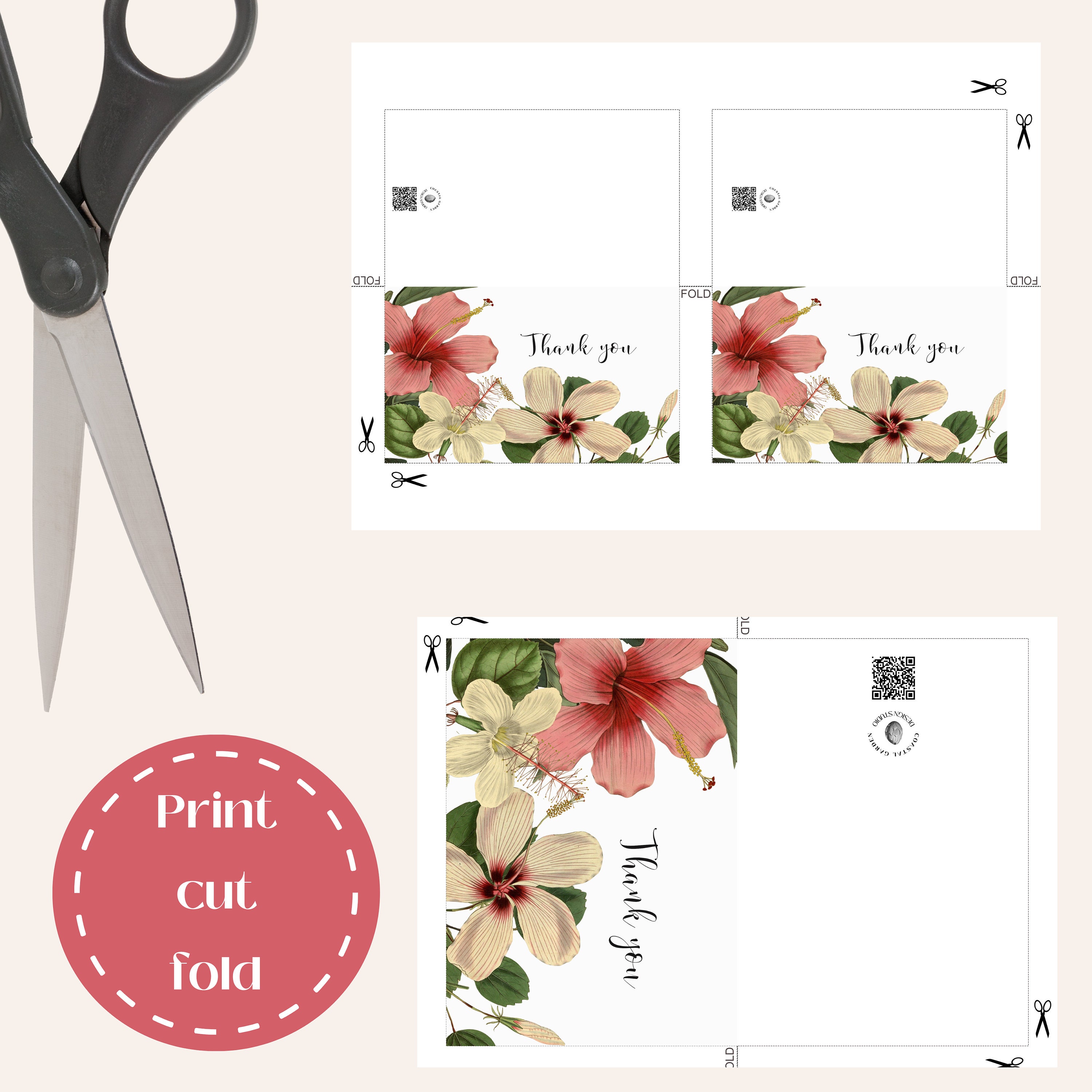 Printable Thank You Card Hibiscus Flowers, Instant Download Print at ...