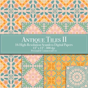 Antique Tiles Digital Paper Bundle, Seamless Patterns, Scrapbook Paper ...