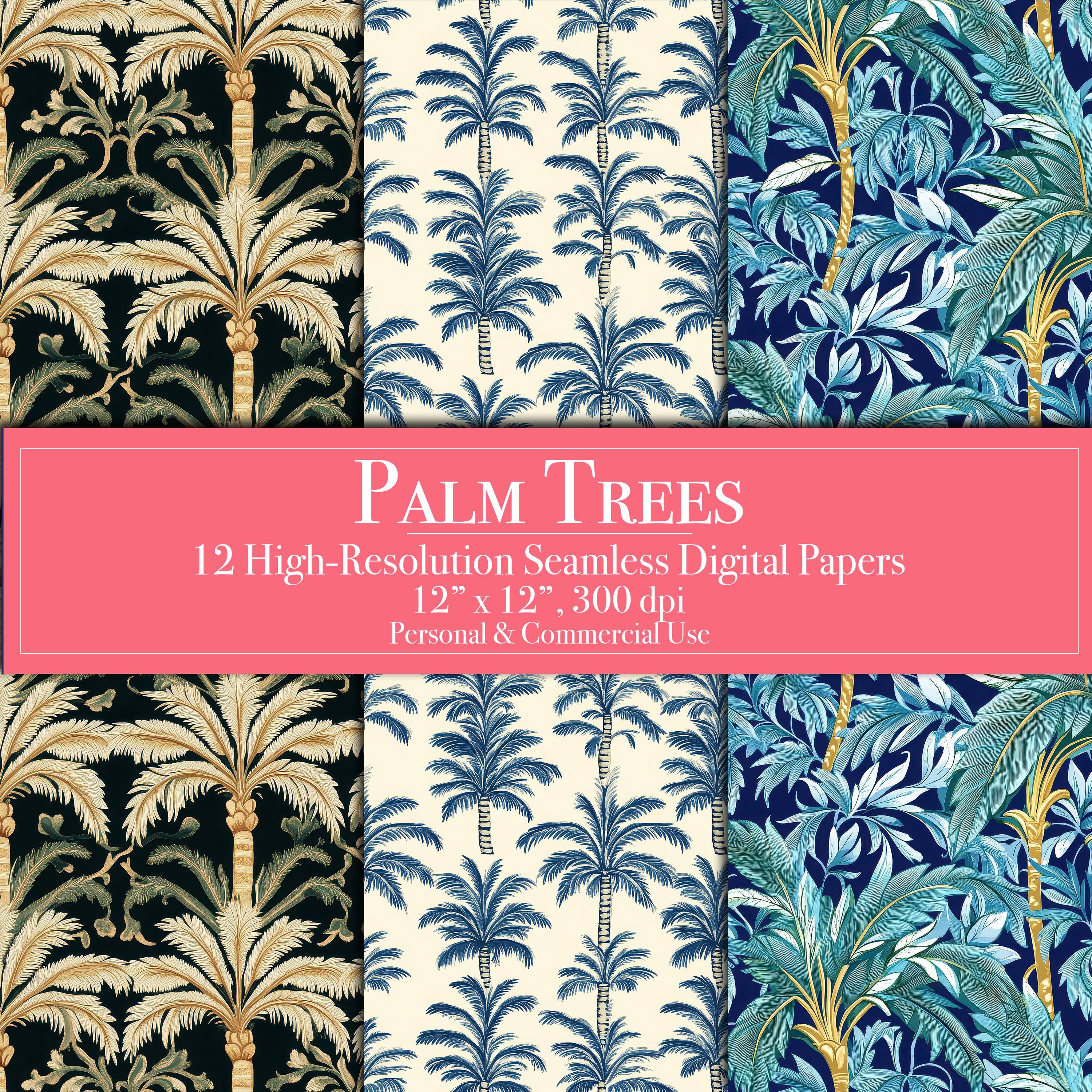 Palm Paper Shift Pattern Palm Trees Digital Papers, Seamless Digital Scrapbook Patterns Planner ...