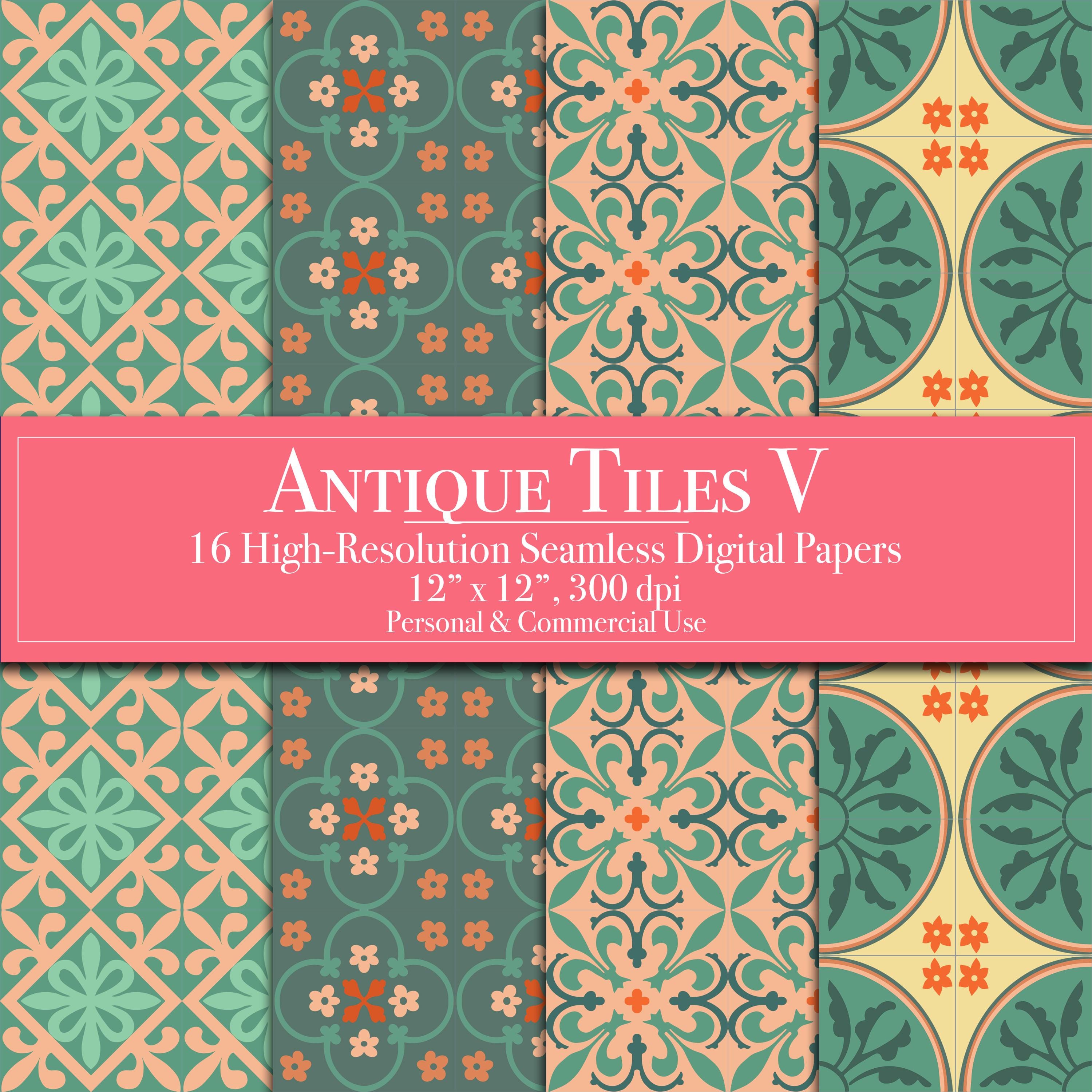 Classical Tiles Digital Paper Bundle, Seamless Pattern Scrapbook Paper ...