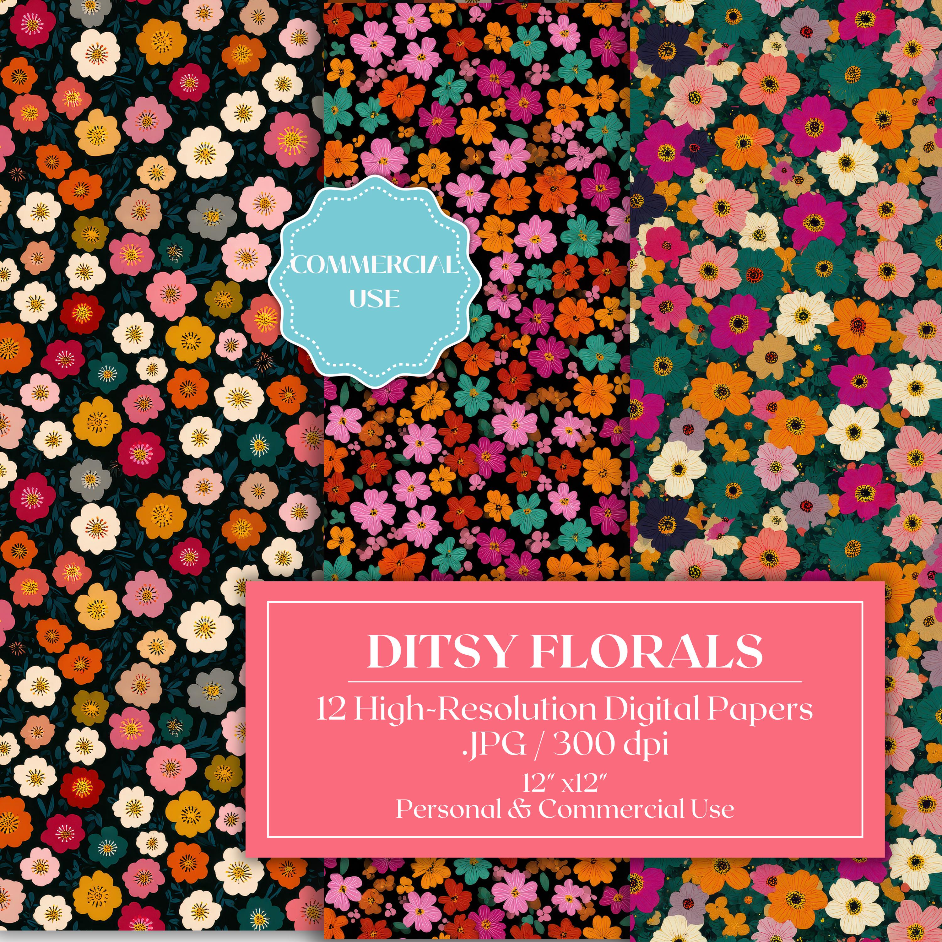 Ditsy Florals Seamless Digital Papers, Tiny Floral Pattern Paper Pack ...