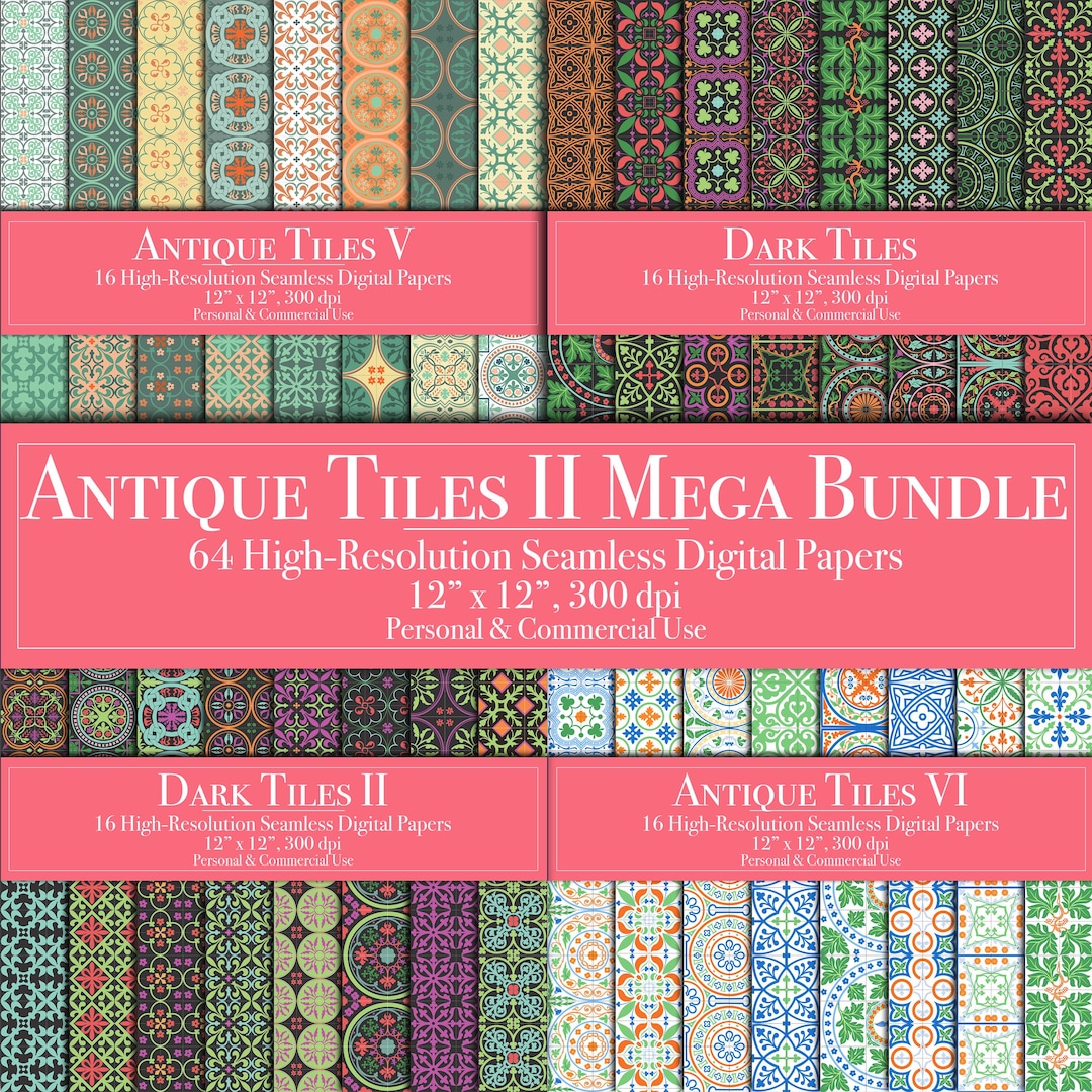 Antique Tiles II Digital Paper Mega Bundle, Seamless Pattern Tile ...