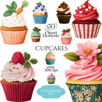 Cupcake Clipart Bundle Cupcakes PNG Birthday Clipart Watercolor ...