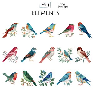 William Morris Birds Clipart, Morris-Inspired PNG Graphics, Arts & Crafts Bird Illustrations (60 Files, Transparent Background)